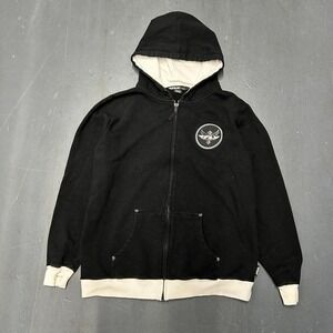 Y2K Fly Racing black and white skater zip up hoodie Size L